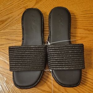 Women's Athlefit Black Woven Slide Sandals, Size: 7 1/2